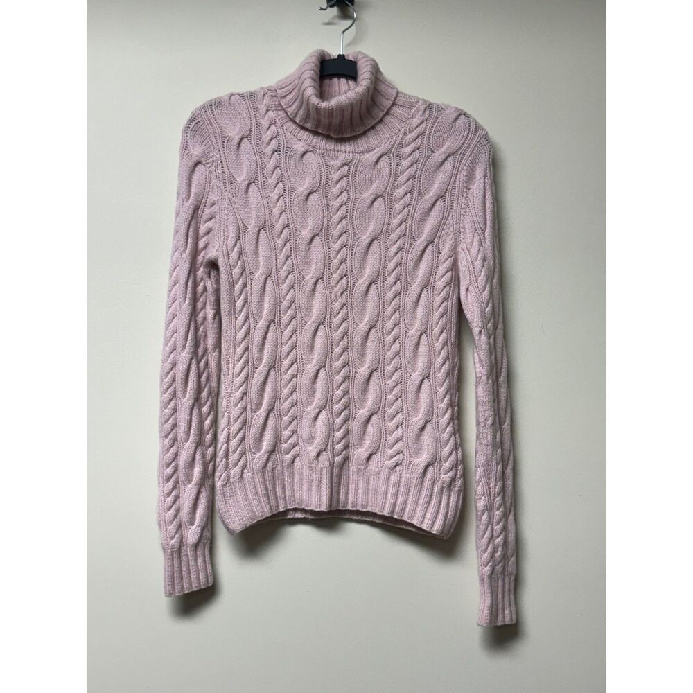 RALPH LAUREN BLACK LABEL Blush Pink 100% Cashmere Cable Knit Turtleneck